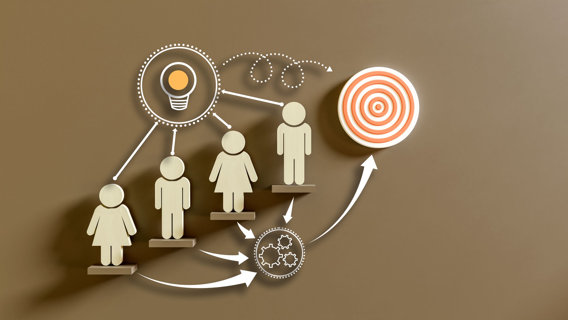 Business growth Concept. Employees from the lowest level to the highest level collaborate in generating brilliant ideas and collectively executing them to achieve the company's targets.