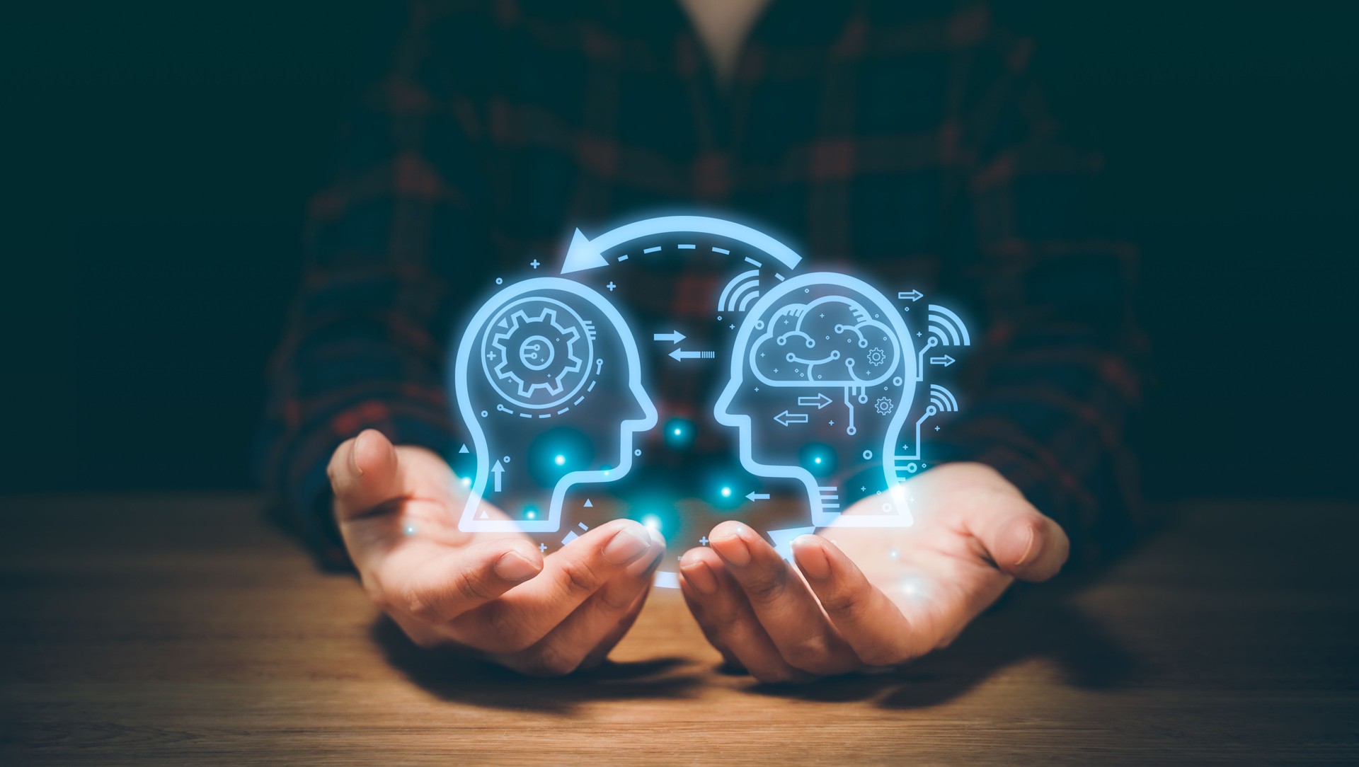 AI Learning and Artificial Intelligence Concept. Intelligence data to control the robot. Machine learning with data technology. IOT, internet of thing, futuristic digital network technology,innovation